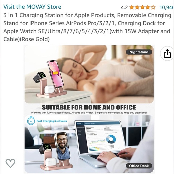 OLEBR 3-1charging station hold electronic 🍎 devices. cellphone, watch & earbuds - Picture 8 of 11